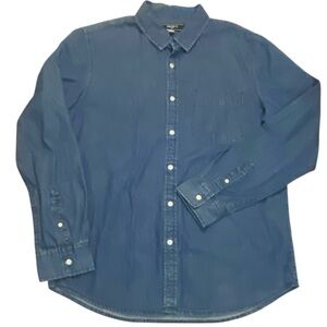Forever 21 Men’s Dark Blue Denim Button Up Long‎ Sleeve 100% Cotton Shirt Sz L